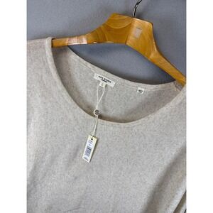 NWT Max Studio Linen Blend Women Size L Beige Ruffle Sleeve Knit Top Pastel Fall